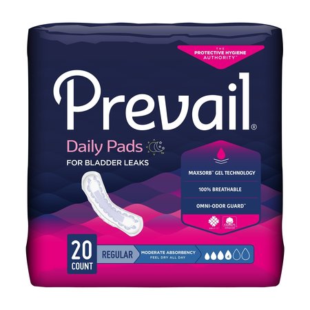 PREVAIL Daily Incontinent Pad 9-1/4" L Regular Length Moderate, PK 180 BC-012